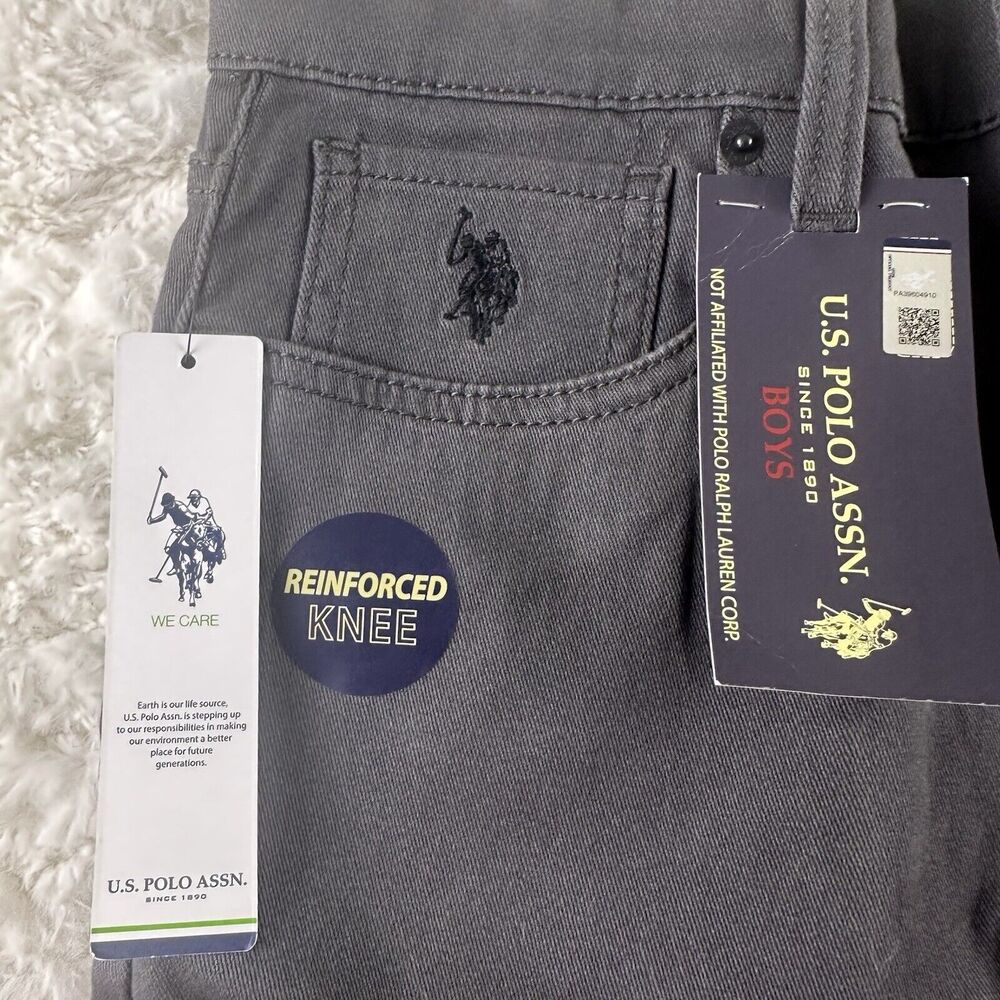 US POLO ASSN. Boys Size 18 Dark Gray 5 Pocket Jeans Brand New, Reinforced Knee - Picture 3 of 16